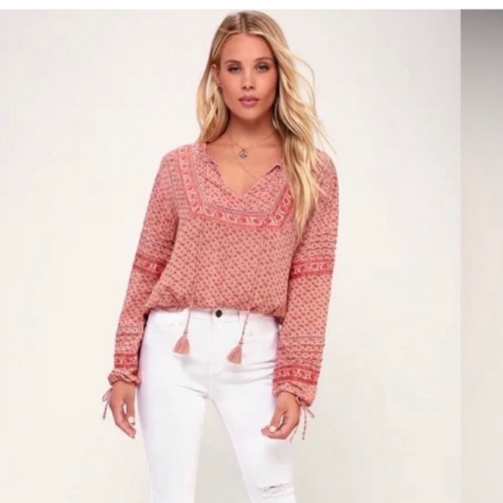 Amuse Society Lakefront Blush Floral Print Long Sleeve Top Sz XS P2P 19 NWT!
